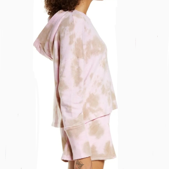 Chaser Hoodie Cashmere Blend Tie Dye Cropped Pullover Pink Olive M NWT - Picture 6 of 14